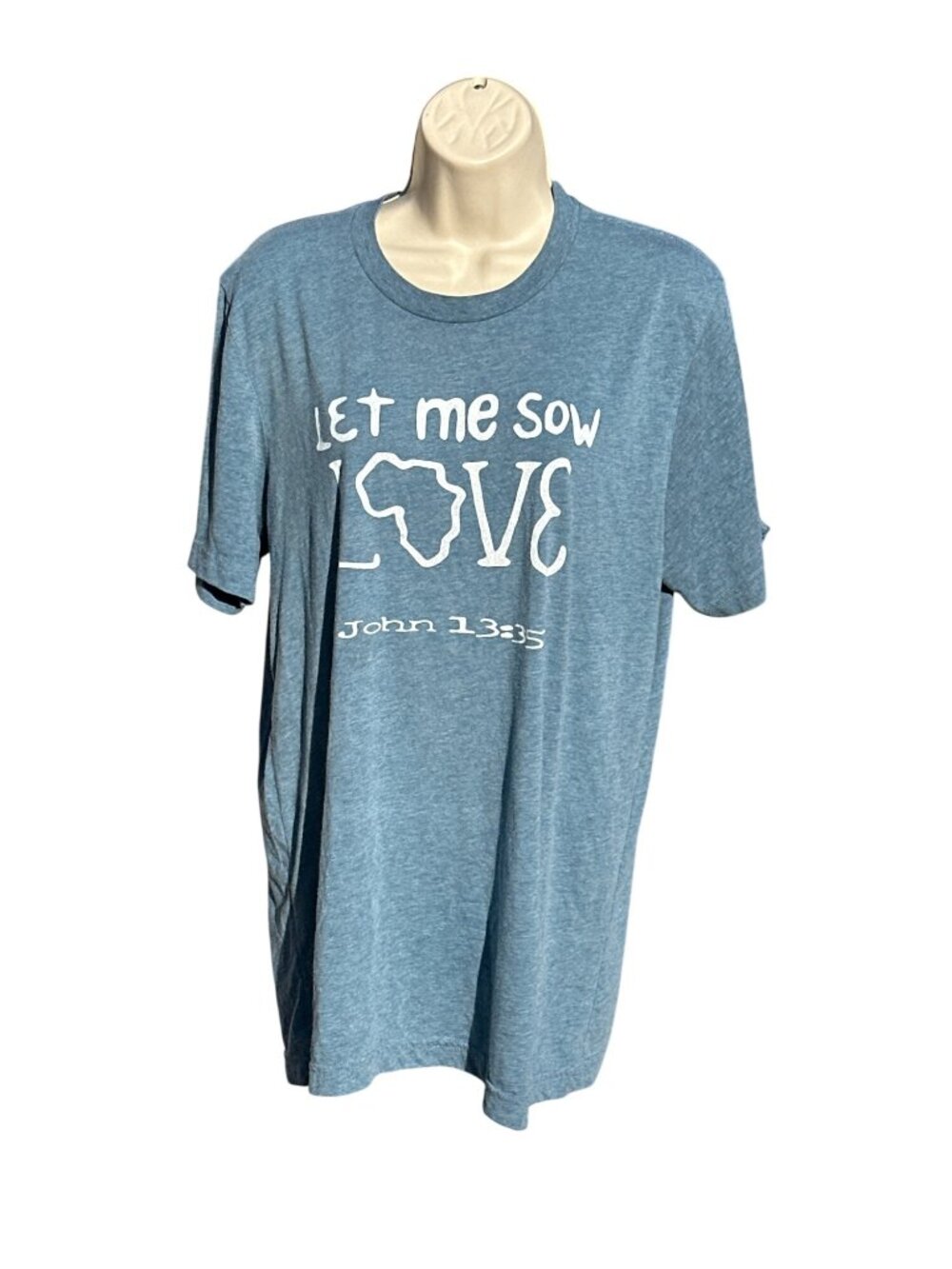 Canvas Bluish Gray Large Let Me Sow Love John 13 35 Christian Faith Graphic Tee